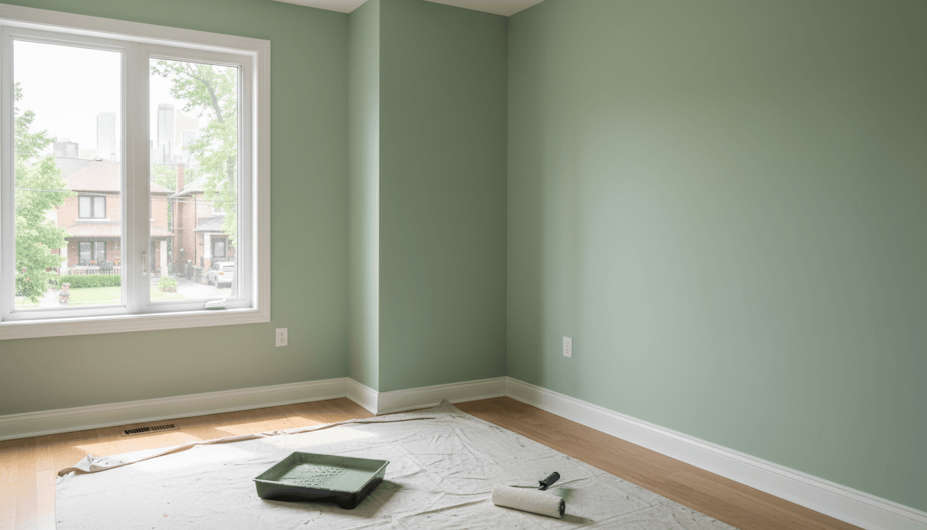 Freshly painted wall corner in a bright Toronto home interior