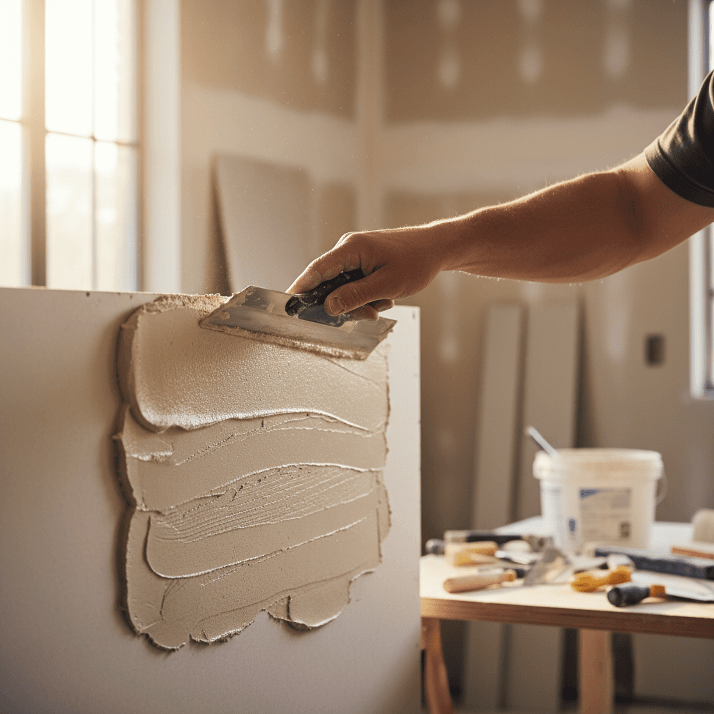 Hand applying joint compound to a drywall patch
