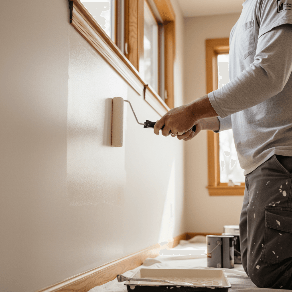 Painter rolling fresh paint onto an interior wall